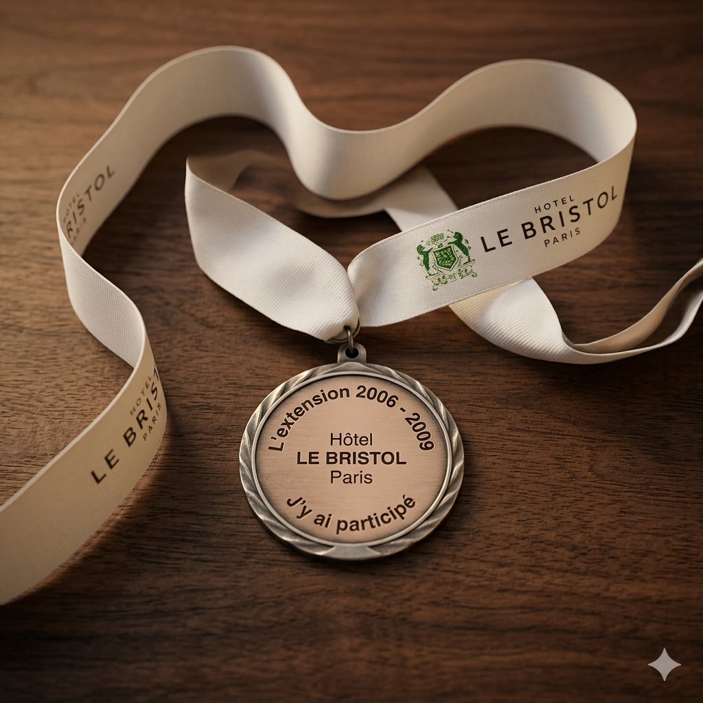 Médaille commémorative de l'extension 2006-2009 de l'Hôtel Le Bristol Paris, remise à Guy Fabri